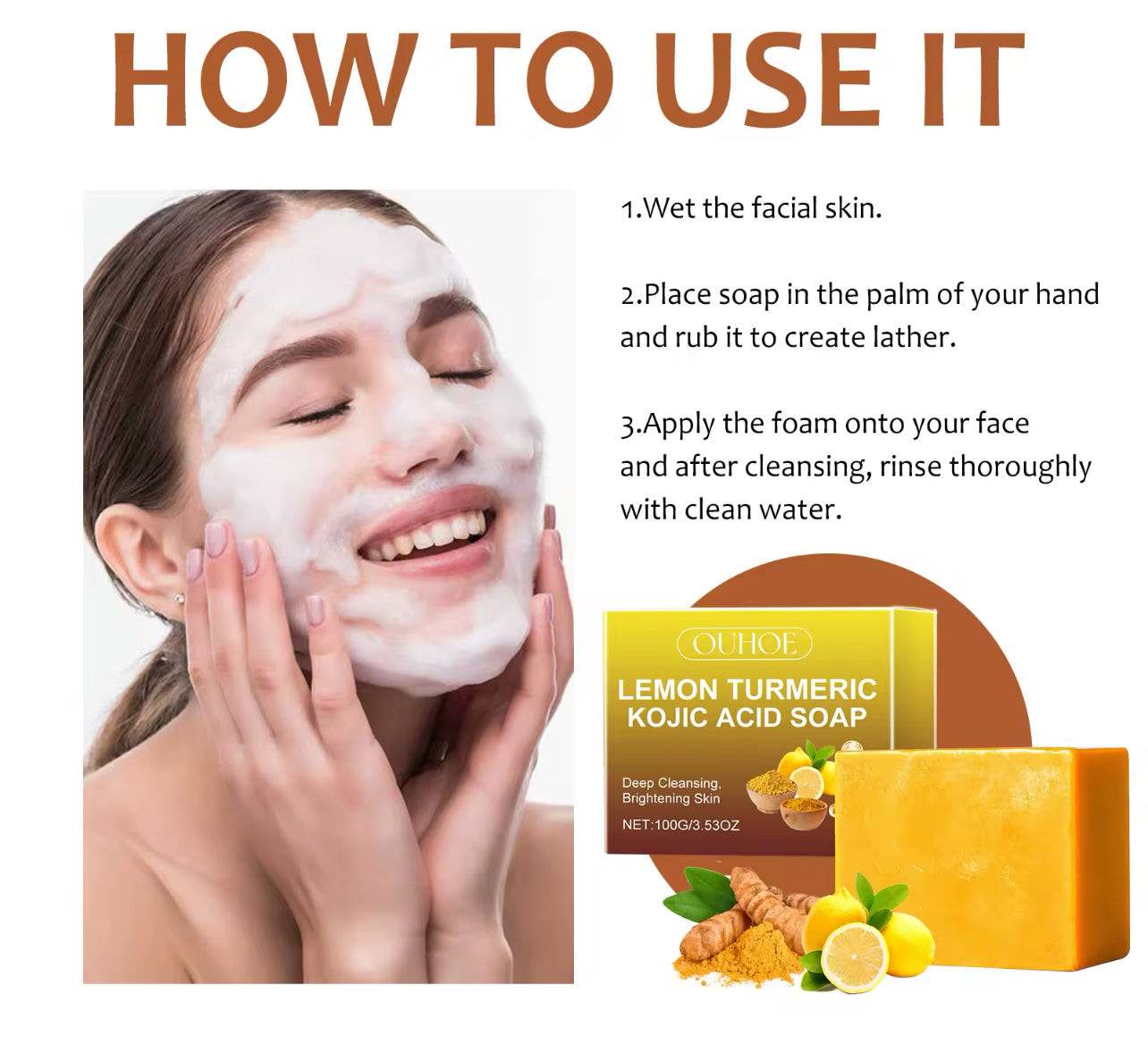 Lemon Turmeric Kojic Acid Soap Deep Cleansing & Moisturizing