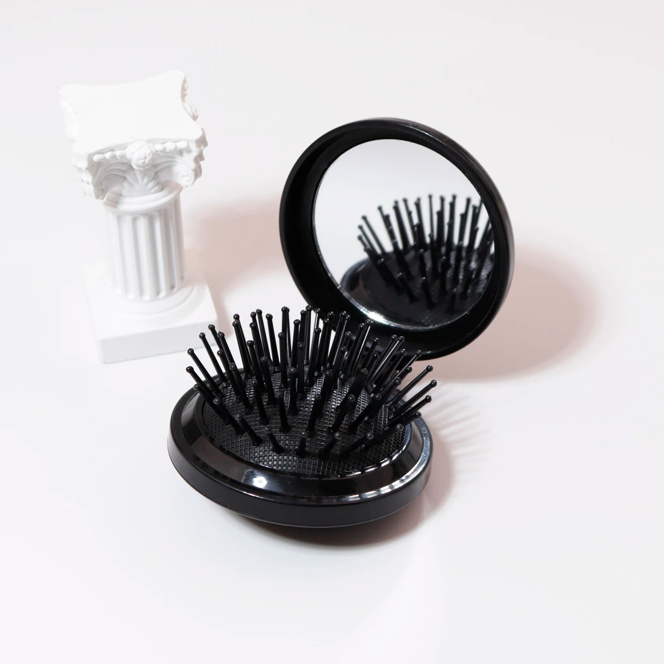 1/2pc Folding Travel Mirror Hair Brush – Round Pocket Comb for Wigs & Real Hair Styling
