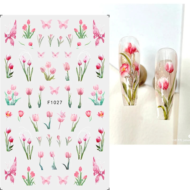 3D Floral & Butterfly Nail Art Stickers Decals