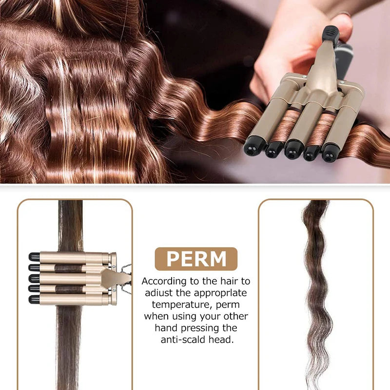 5-Barrel Hair Crimper Curling Iron – Ceramic Waver Wand with Fast Heating for All Hair Types