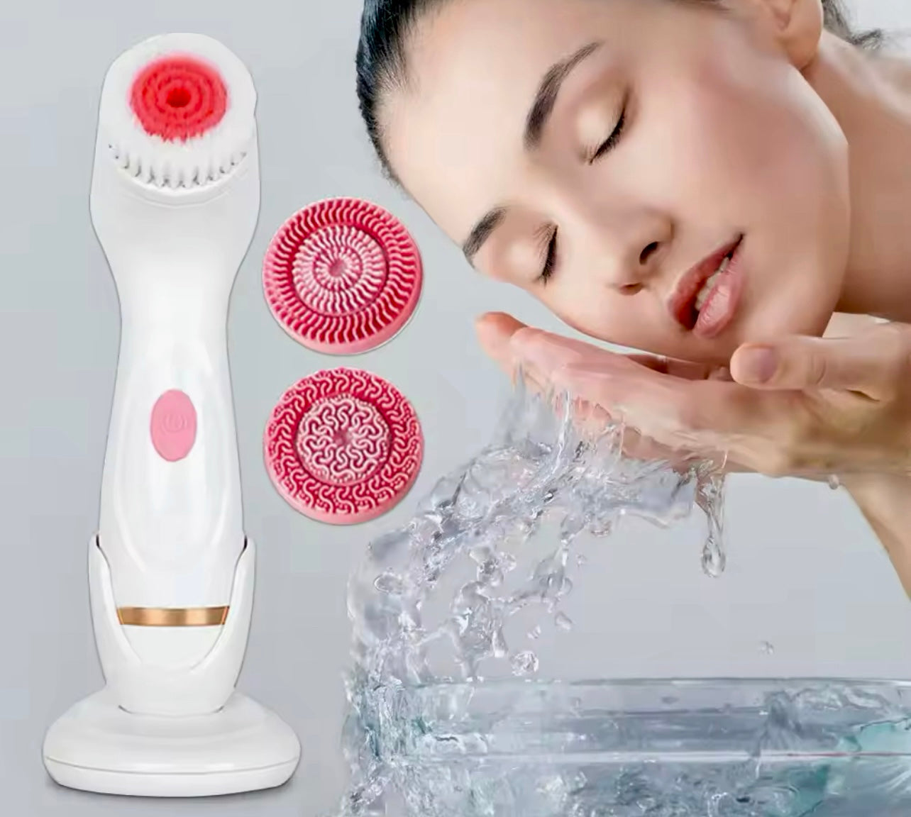 3-in-1 Electric Facial Cleansing Brush Silicone Rotating Exfoliator & Deep Cleanser