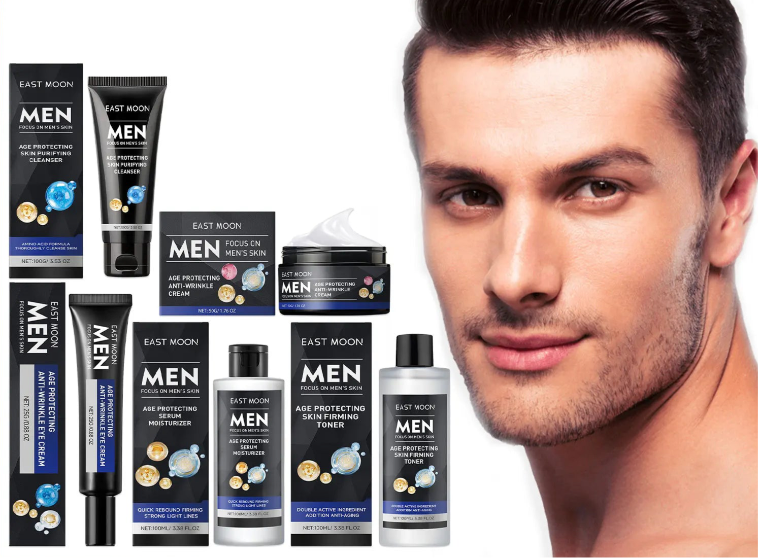 Hyaluronic Acid Facial Care Set for Men – Oil Control, Hydration & Skin Firming Moisturizer Kit