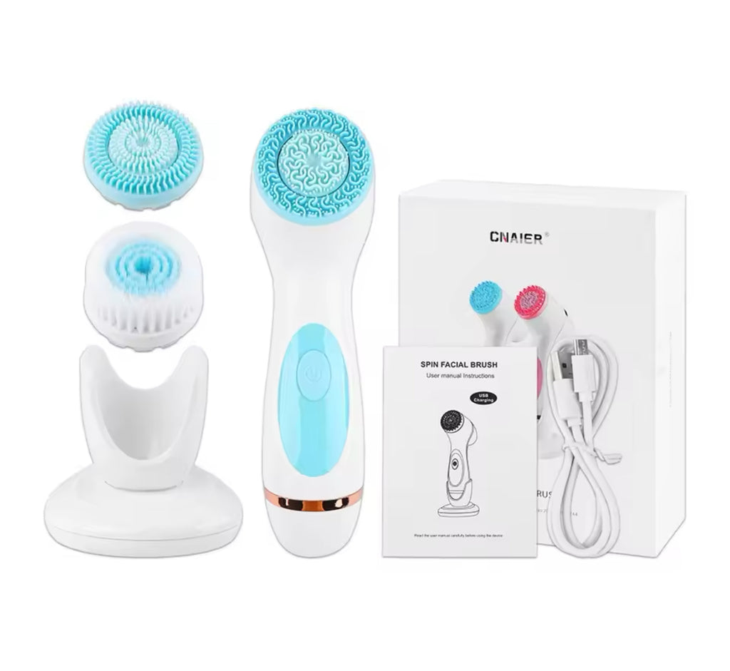 3-in-1 Electric Facial Cleansing Brush Silicone Rotating Exfoliator & Deep Cleanser