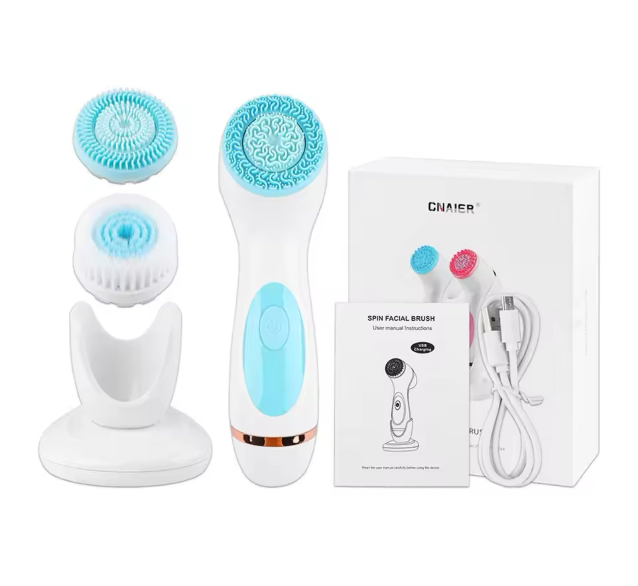 3-in-1 Electric Facial Cleansing Brush Silicone Rotating Exfoliator & Deep Cleanser