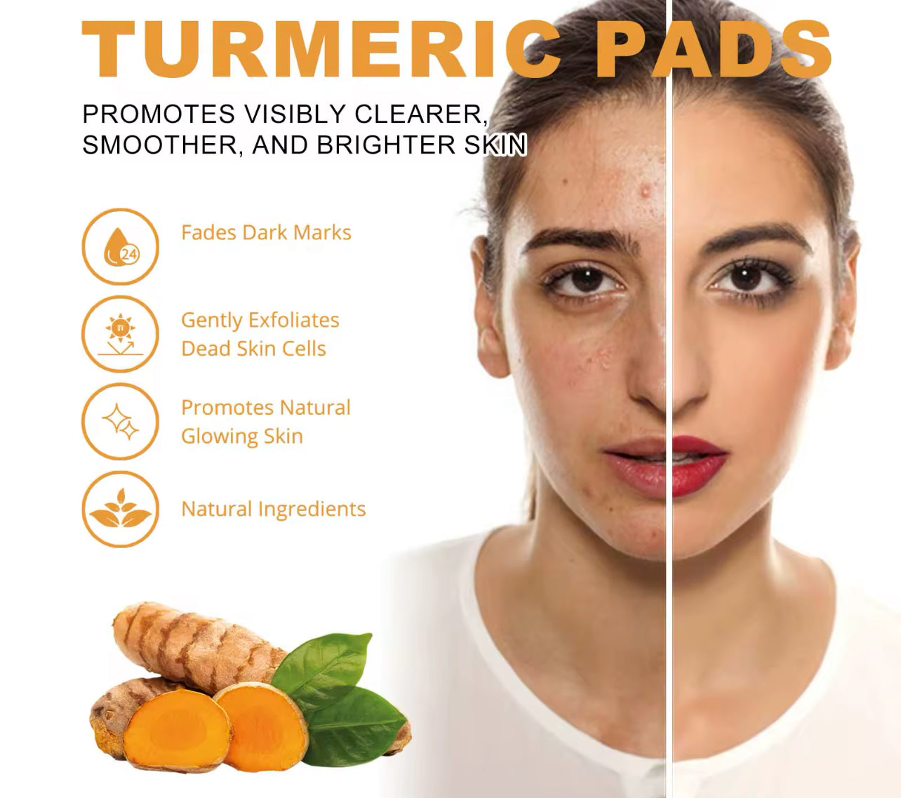 Turmeric Exfoliating Pads 55PCS with Kojic Acid for Oil Control & Dead Skin Removal
