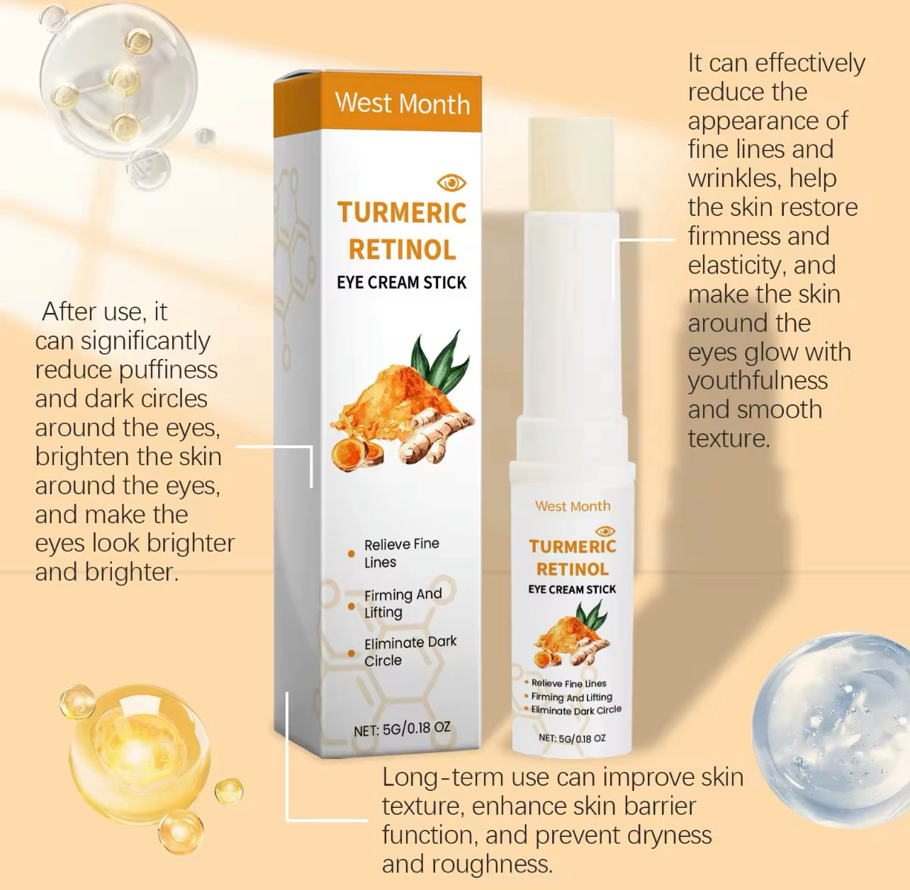 Turmeric Retinol Eye Cream Stick Dark Circle & Puffiness Remover