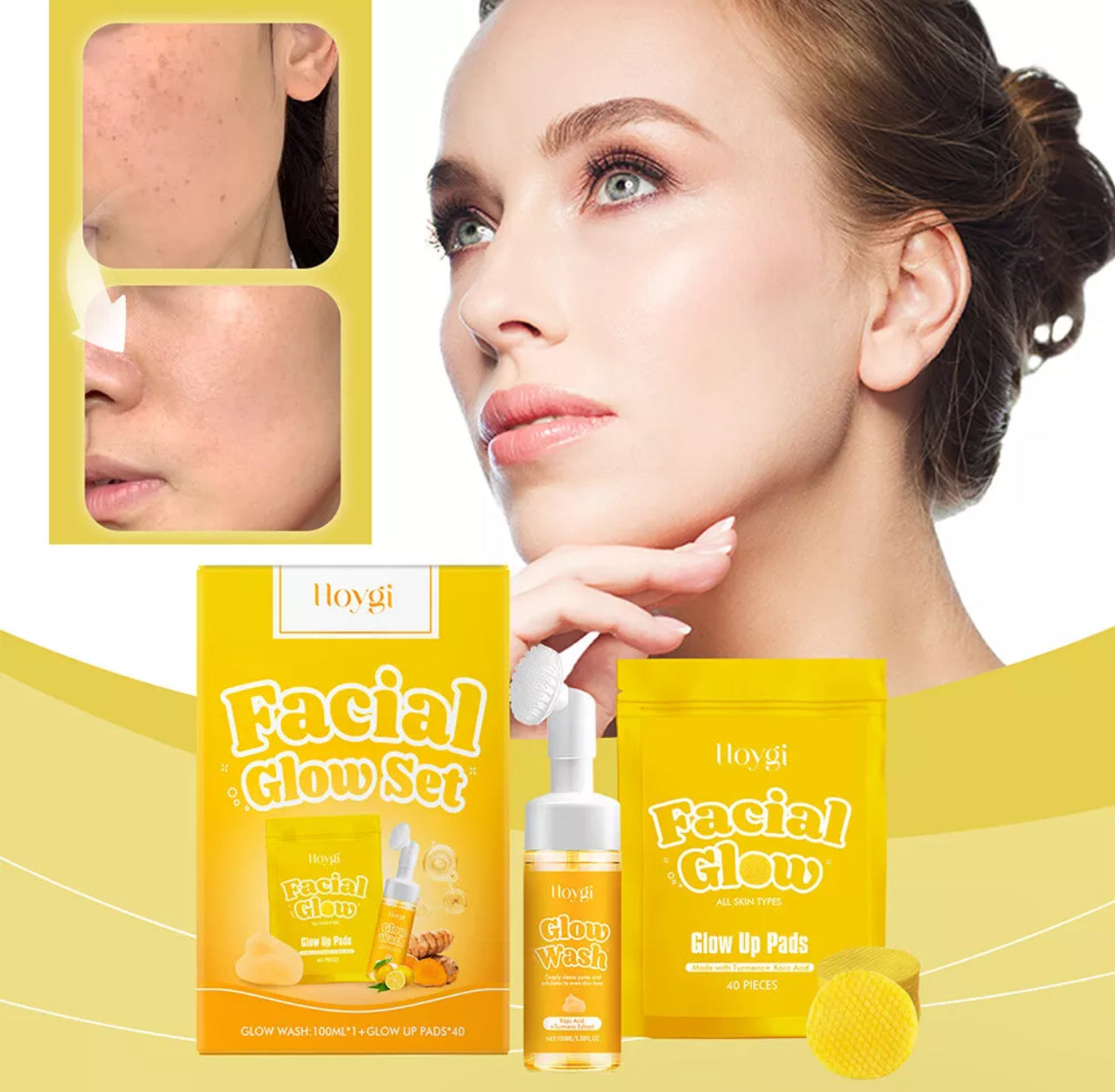 Turmeric Face Wash 100ml Face Wash with 40Pcs Turmeric Cleansing Pads for All Skin Types