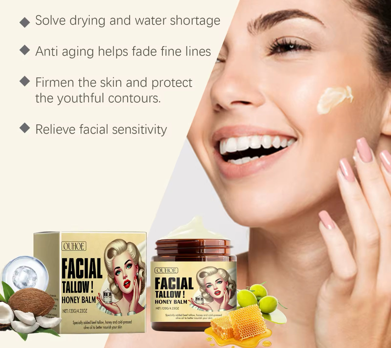 Beef Tallow Face & Body Cream Deep Moisture & Skin Repair
