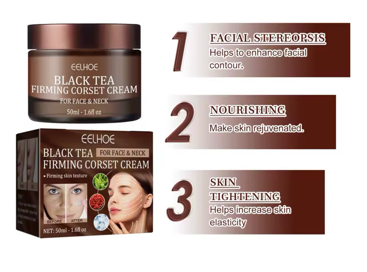 Black Tea Firming Face Cream Pore Minimizing & Brightening Skincare