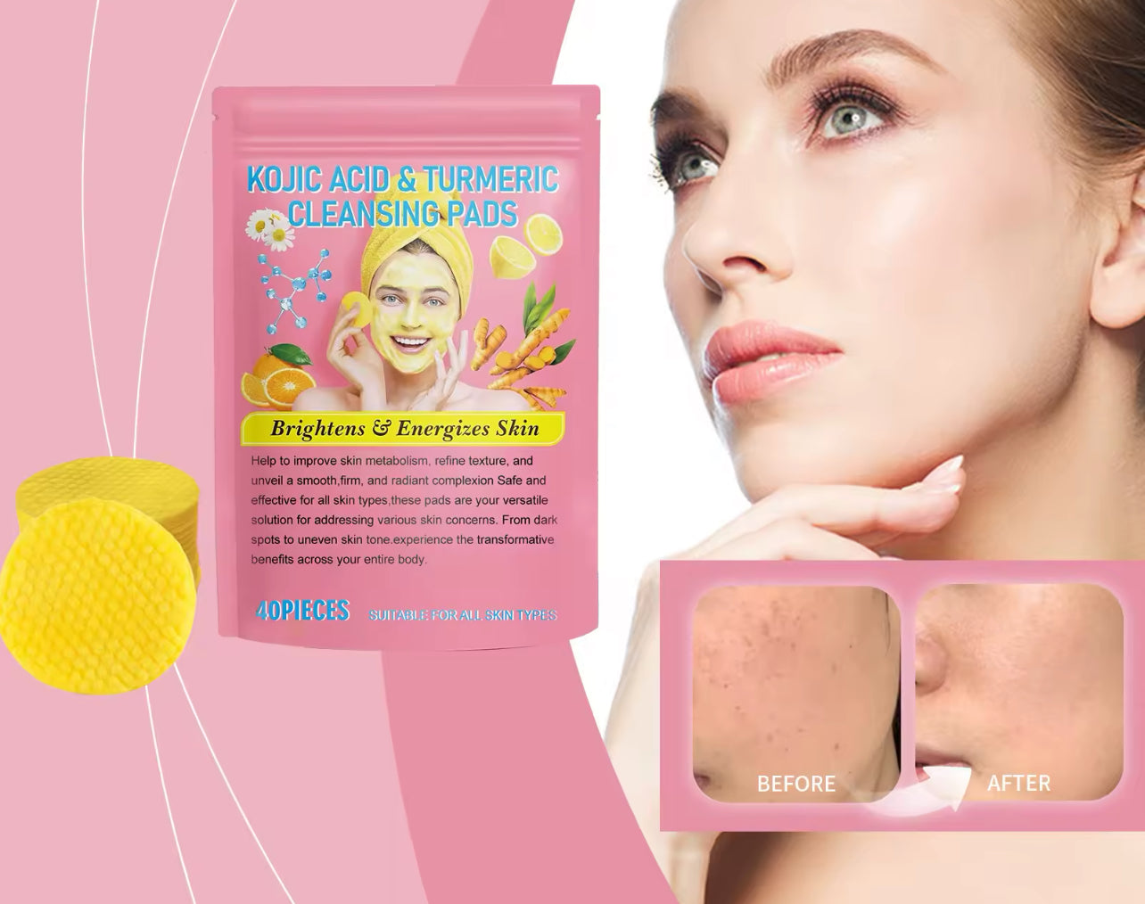 Turmeric & Kojic Acid Exfoliating Cleansing Pads (40pcs)