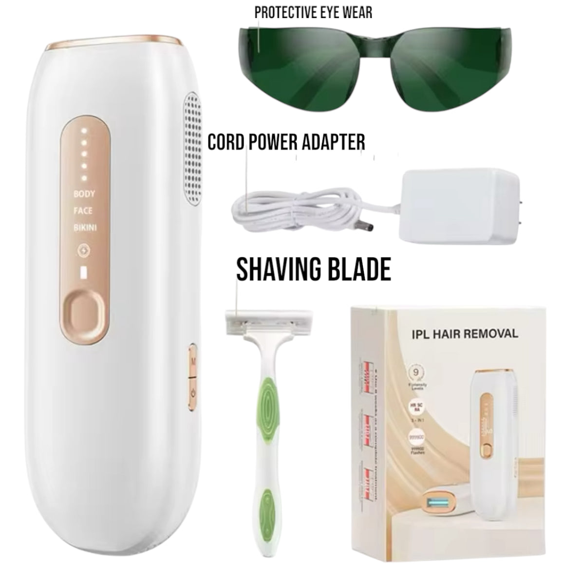 IPL 3-in-1 Laser Hair Removal Epilator 999900 Flashes, 15J for Whole Body