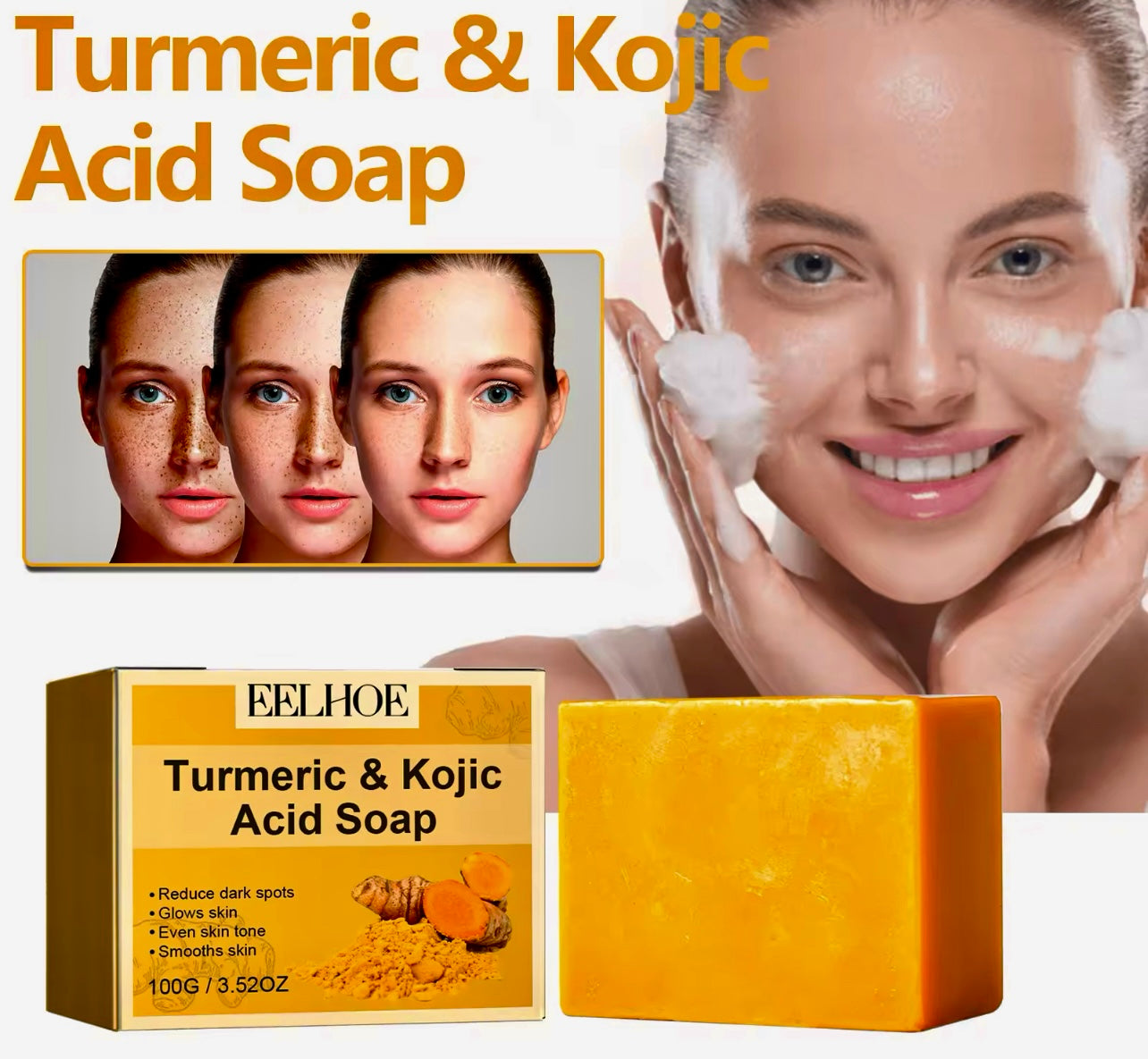 Turmeric & Kojic Acid Brightening Soap Fade Spots & Clear Skin