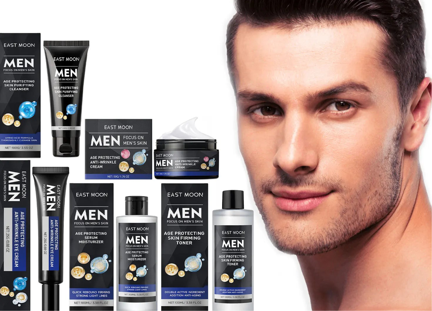 Hyaluronic Acid Facial Care Set for Men – Oil Control, Hydration & Skin Firming Moisturizer Kit