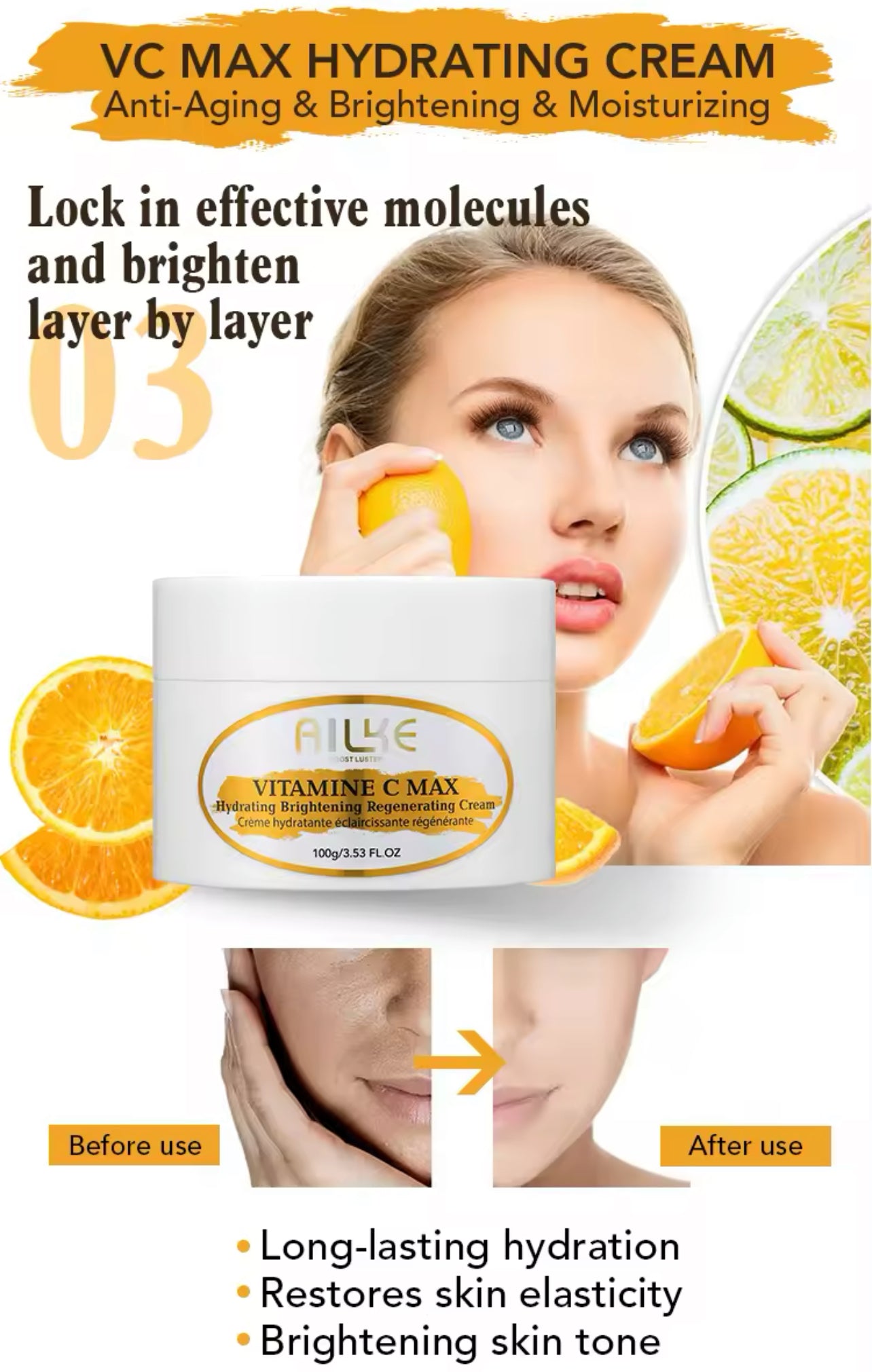 Lightening Body Cream Vitamin C & Hyaluronic Acid Hydrating & Ton Correcting