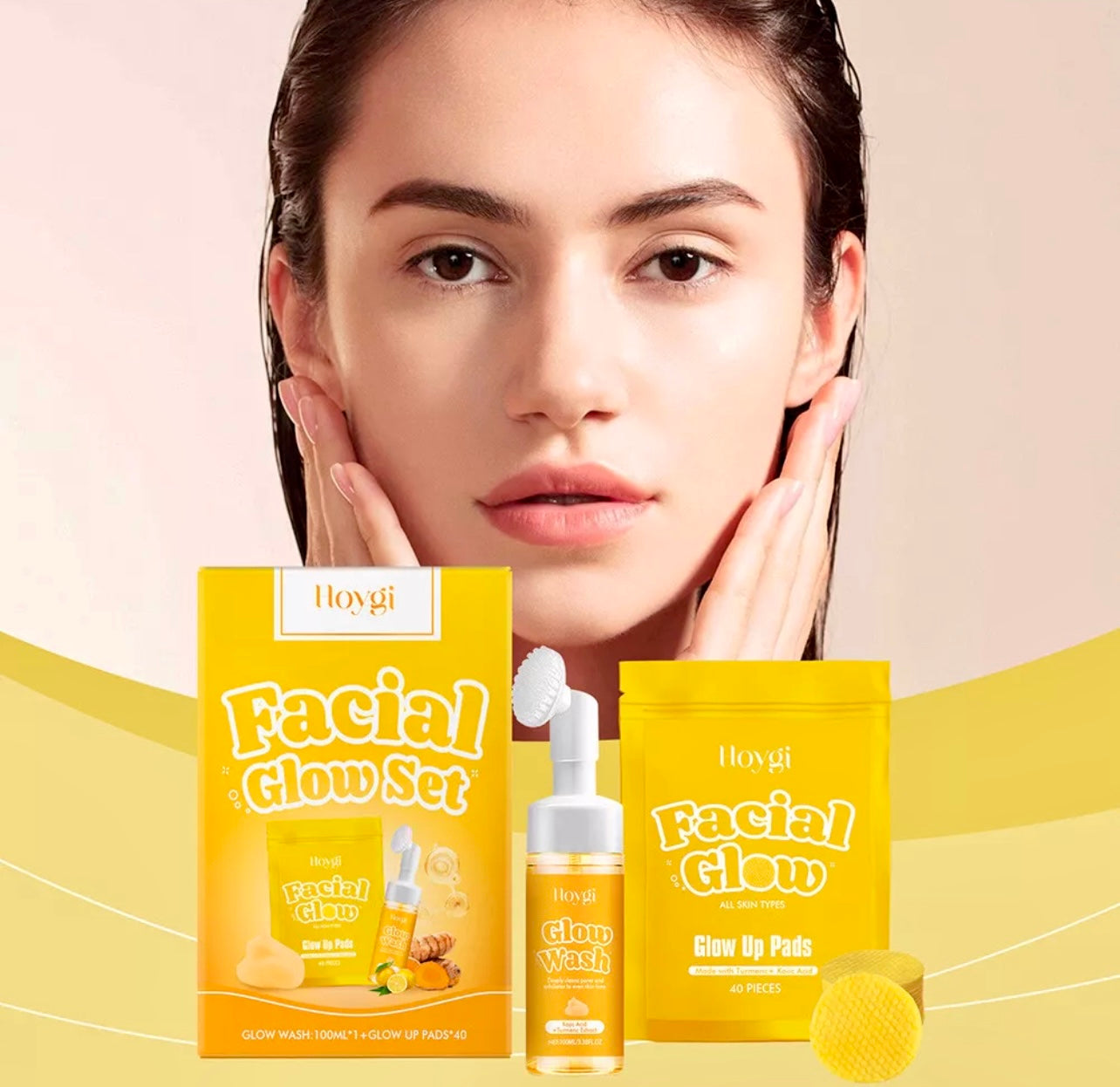 Turmeric Face Wash 100ml Face Wash with 40Pcs Turmeric Cleansing Pads for All Skin Types