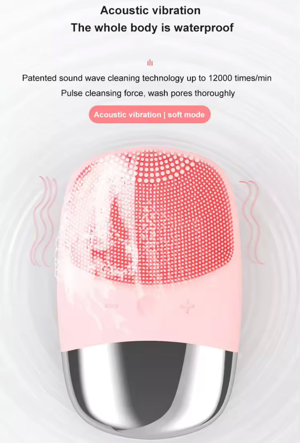 Sonic Silicone Facial Cleansing Brush Deep Pore Cleaner & Skin Massager