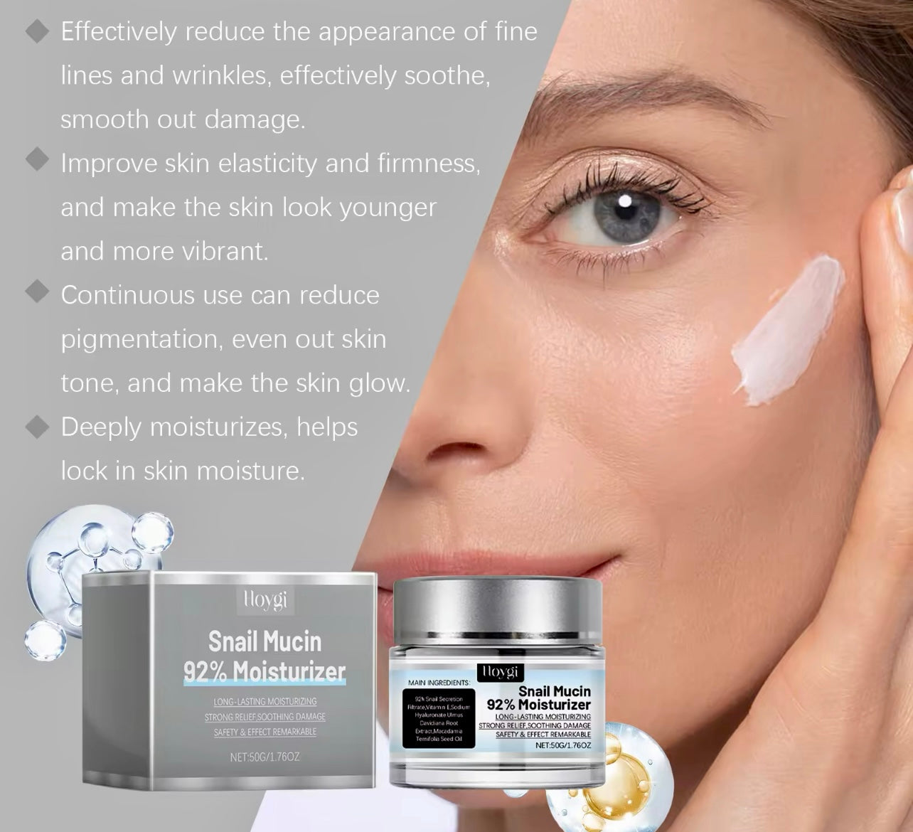 Snail Mucin 92% Face Gel Cream Hydrating & Rejuvenating Moisturizer