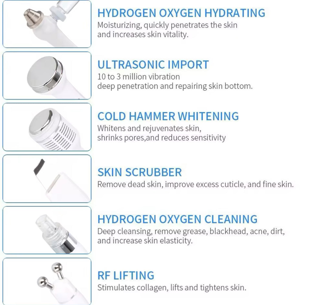 6-in-1 Hydrodermabrasion Machine Hydro Water Jet Peel & Skin Whitening Device