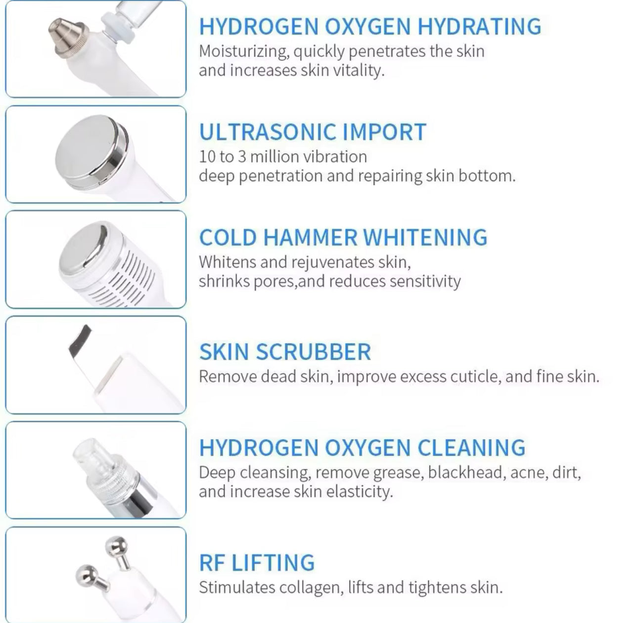 6-in-1 Hydrodermabrasion Machine Hydro Water Jet Peel & Skin Whitening Device