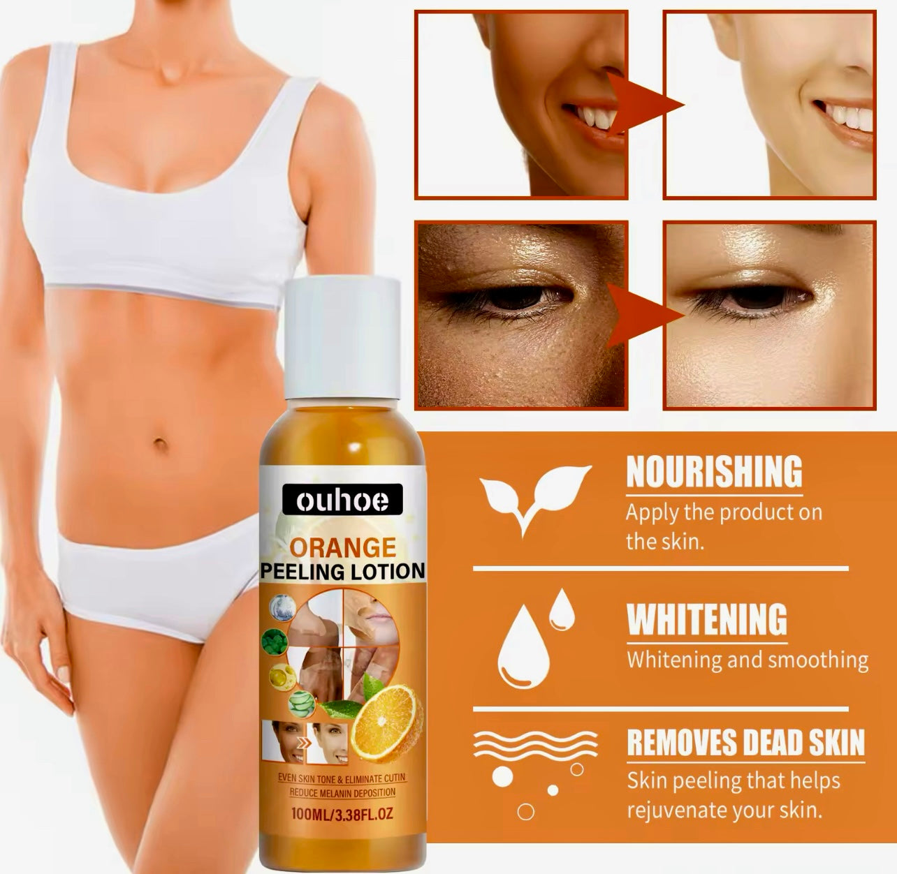Orange Exfoliating Peeling Lotion Gentle Brightening & Moisturizing Body Cream