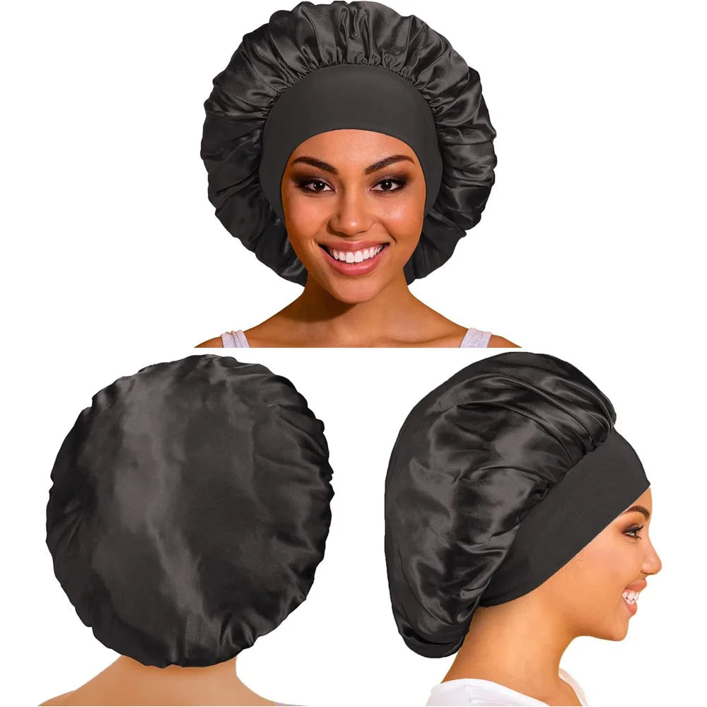 Satin Wide-Brimmed Sleeping Bonnet – Unisex Elastic Head Wrap Night Cap for Hair Care