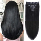 Straight Clip-In Human Hair Extensions – 100% Brazilian Virgin Hair, 8PCS/120g, Natural Black