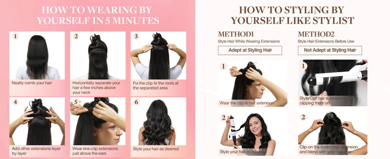 Straight Clip-In Human Hair Extensions – 100% Brazilian Virgin Hair, 8PCS/120g, Natural Black