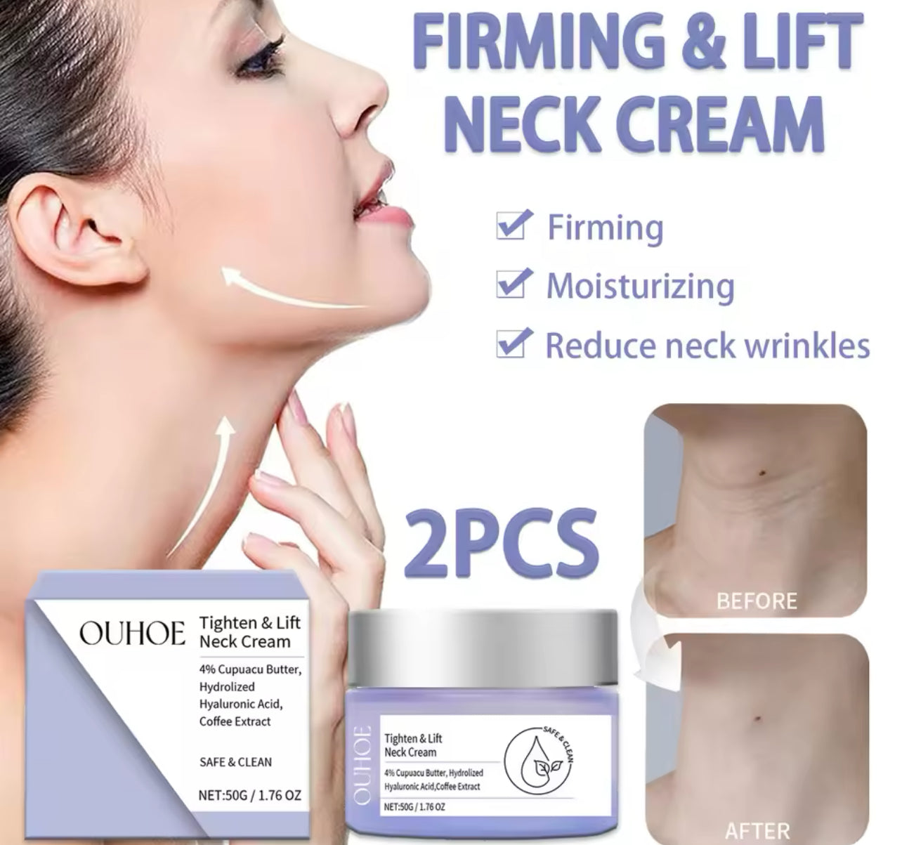 2Pcs Neck Firming & Tightening Cream Hydrating & Wrinkle-Reducing