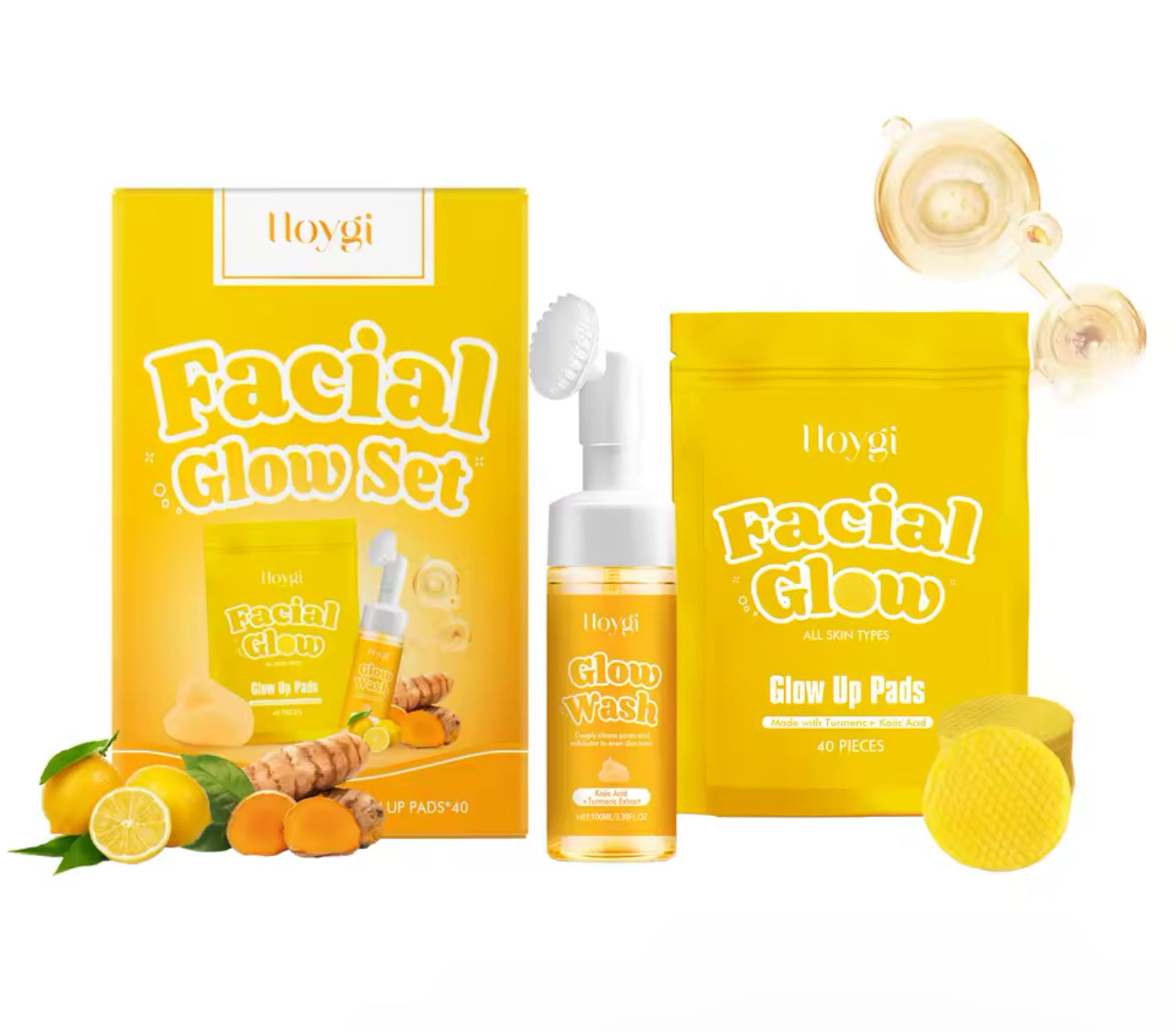 Turmeric Face Wash 100ml Face Wash with 40Pcs Turmeric Cleansing Pads for All Skin Types