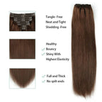 Straight Clip-In Human Hair Extensions – 100% Brazilian Virgin Hair, 8PCS/120g, Natural Black