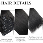 Straight Clip-In Human Hair Extensions – 100% Brazilian Virgin Hair, 8PCS/120g, Natural Black