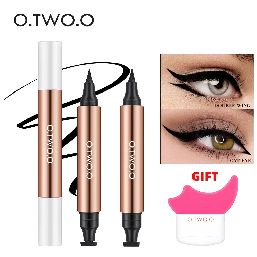 2-Piece Eyeliner Stamp Kit – Waterproof Black Liquid Eyeliner & Wing Stamp Duo for Perfect Cat Eyes