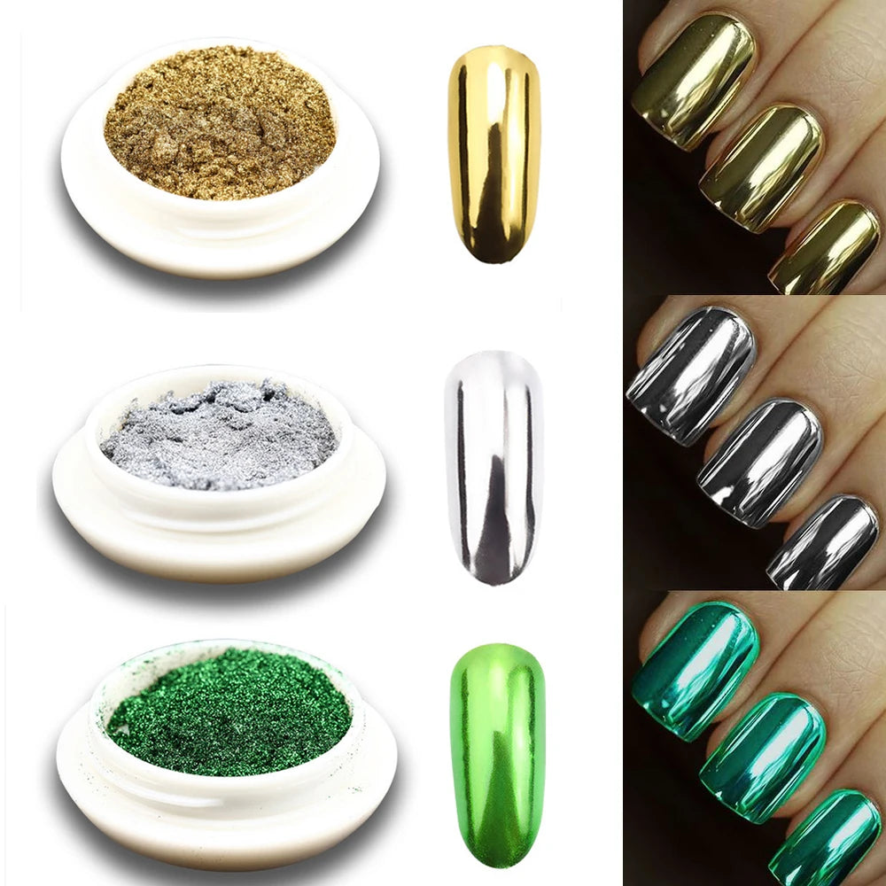 Gold Nail Mirror Glitter Powder – 50 Colors Metallic Chrome Dust Pigment for Gel Polish & Mirror Effect Manicure