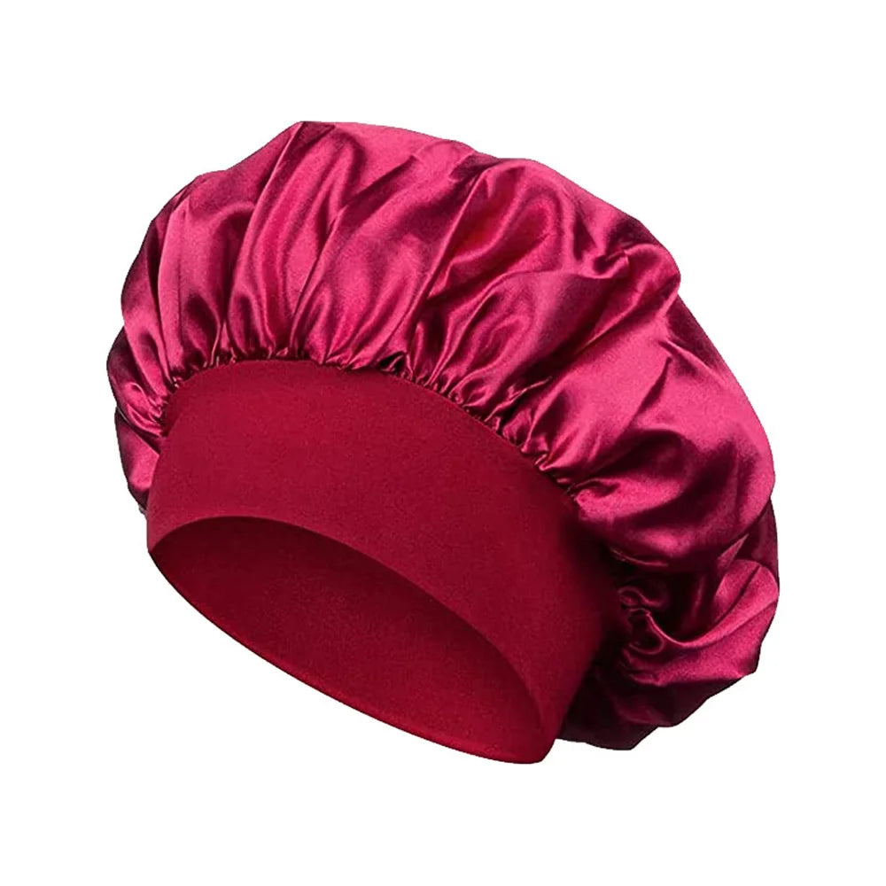 Satin Wide-Brimmed Sleeping Bonnet – Unisex Elastic Head Wrap Night Cap for Hair Care
