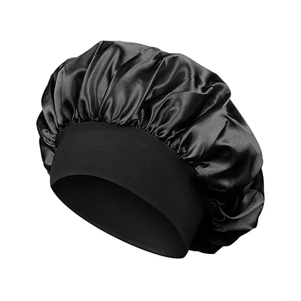 Satin Wide-Brimmed Sleeping Bonnet – Unisex Elastic Head Wrap Night Cap for Hair Care