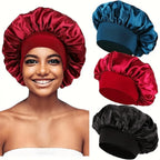 Satin Wide-Brimmed Sleeping Bonnet – Unisex Elastic Head Wrap Night Cap for Hair Care