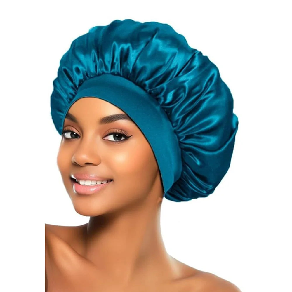 Satin Wide-Brimmed Sleeping Bonnet – Unisex Elastic Head Wrap Night Cap for Hair Care