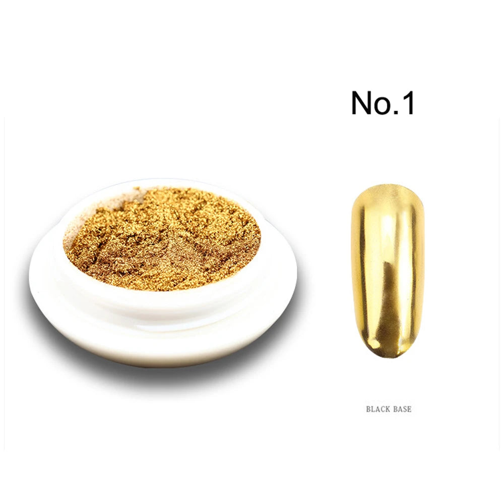 Gold Nail Mirror Glitter Powder – 50 Colors Metallic Chrome Dust Pigment for Gel Polish & Mirror Effect Manicure