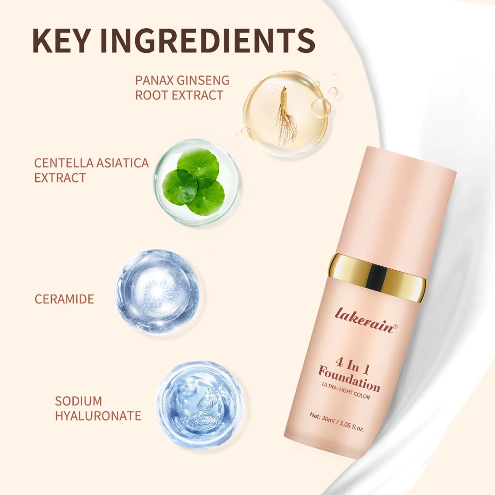 4-in-1 Color Changing Foundation – SPF 30+ Hydrating Longwear Makeup Base