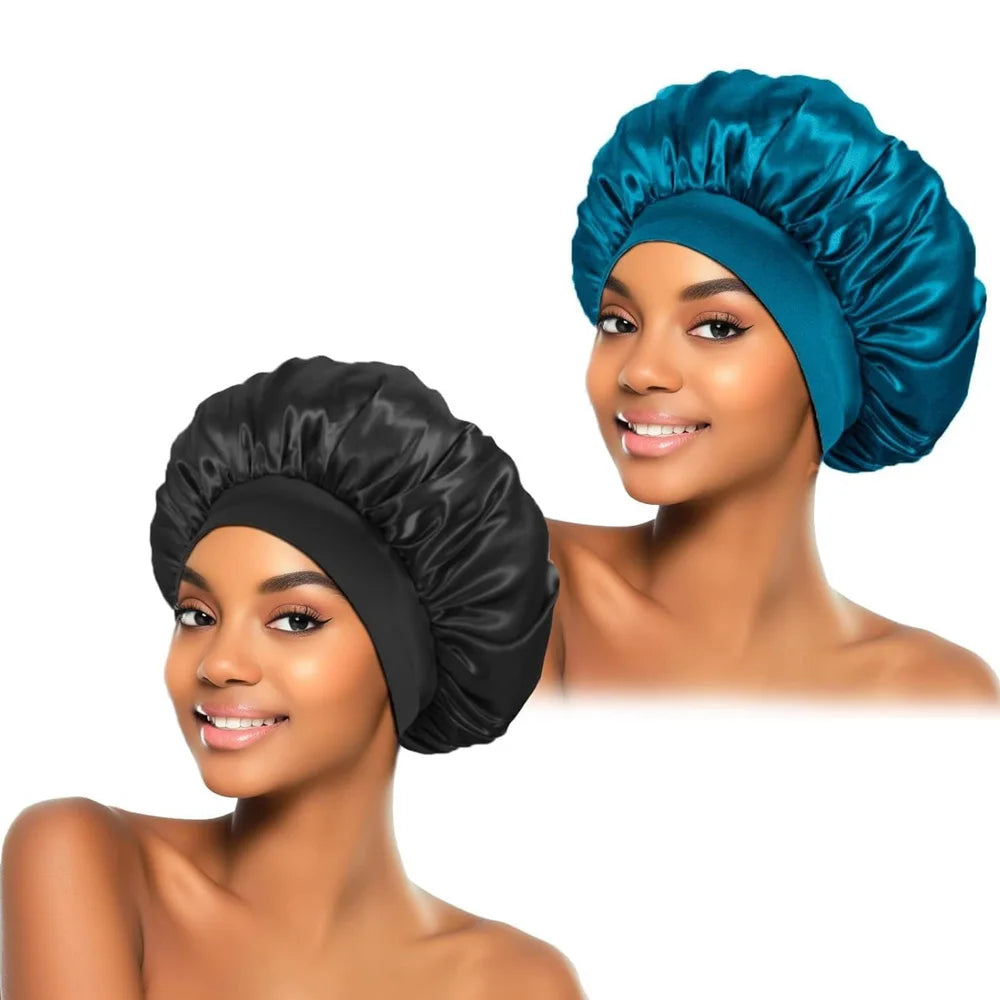 Satin Wide-Brimmed Sleeping Bonnet – Unisex Elastic Head Wrap Night Cap for Hair Care