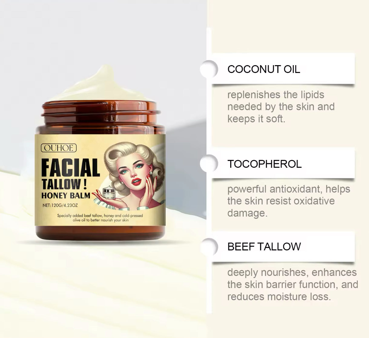 Beef Tallow Face & Body Cream Deep Moisture & Skin Repair