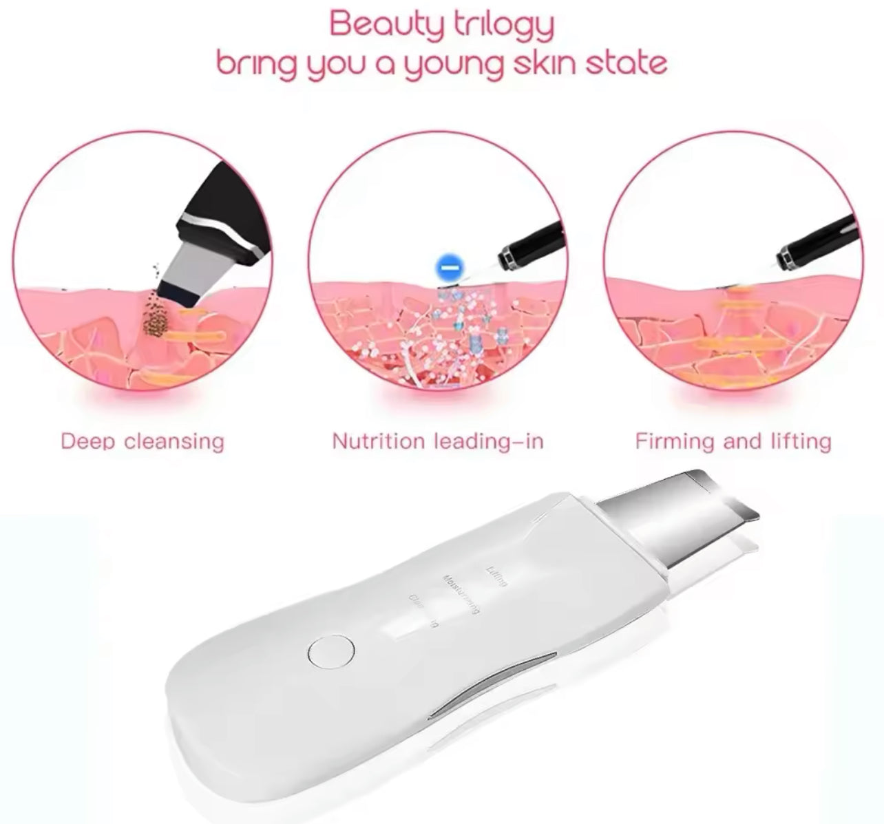 Professional Ultrasonic Facial Skin Scrubber Rechargeable Deep Cleansing Device