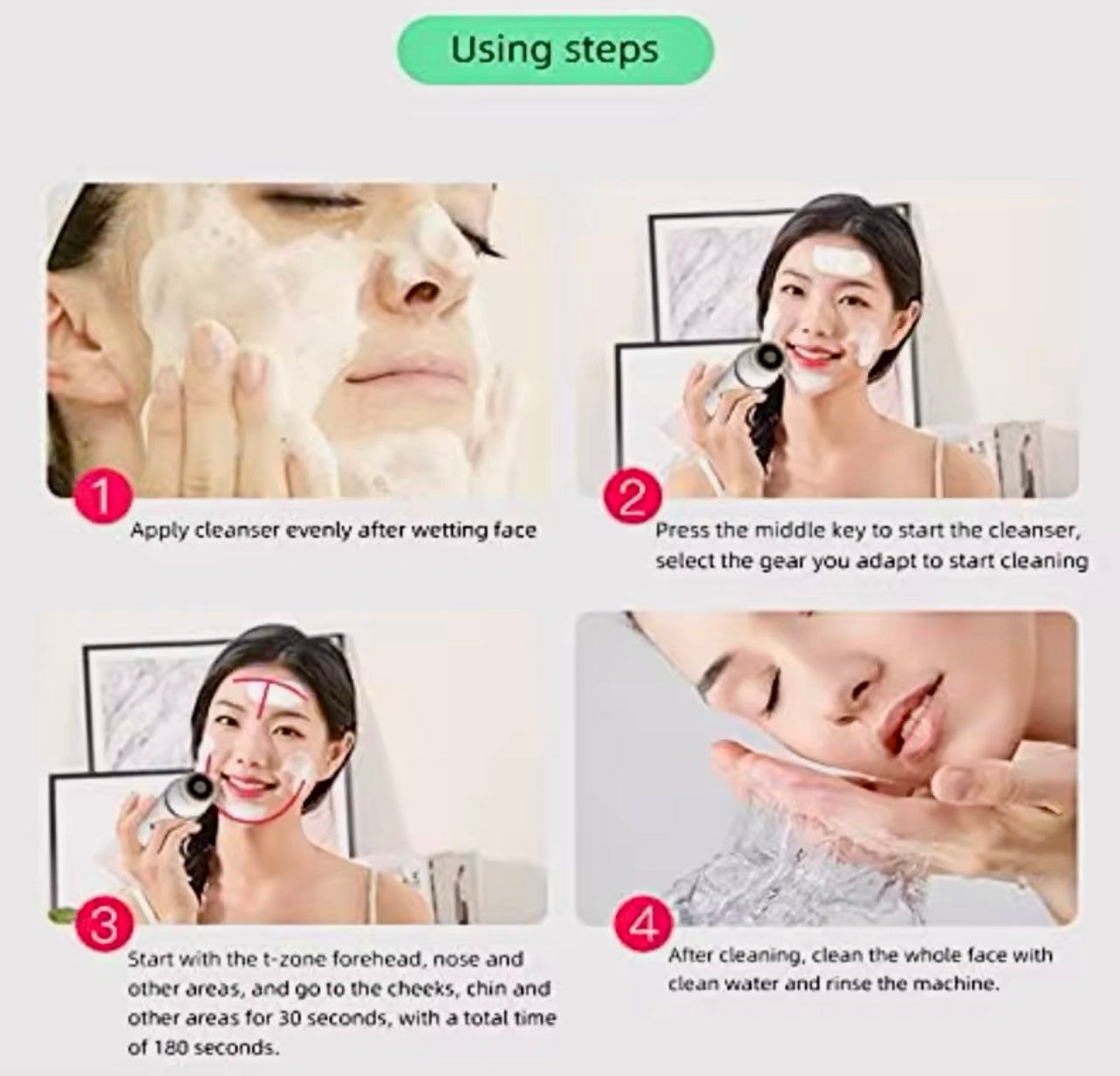 4-in-1 Rechargeable Facial Cleansing Brush Waterproof Deep Clean & Exfoliation Tool