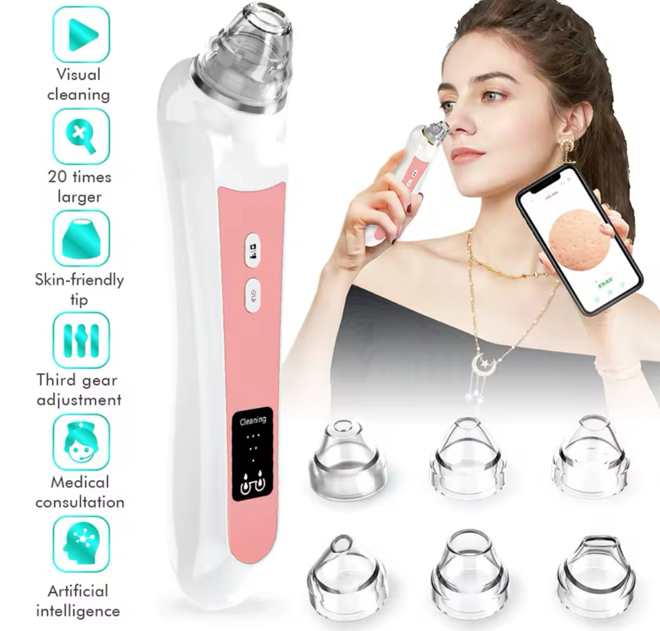 Blackhead Remover with Camera Pore Vacuum Tool with 3 Modes & 6 Heads