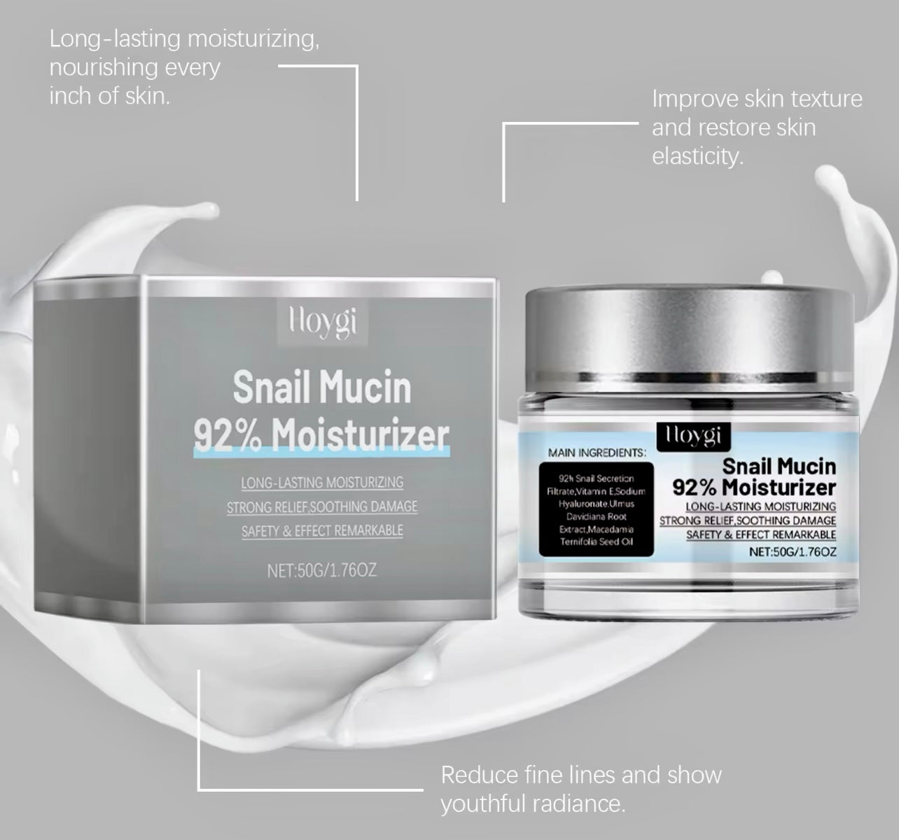 Snail Mucin 92% Face Gel Cream Hydrating & Rejuvenating Moisturizer