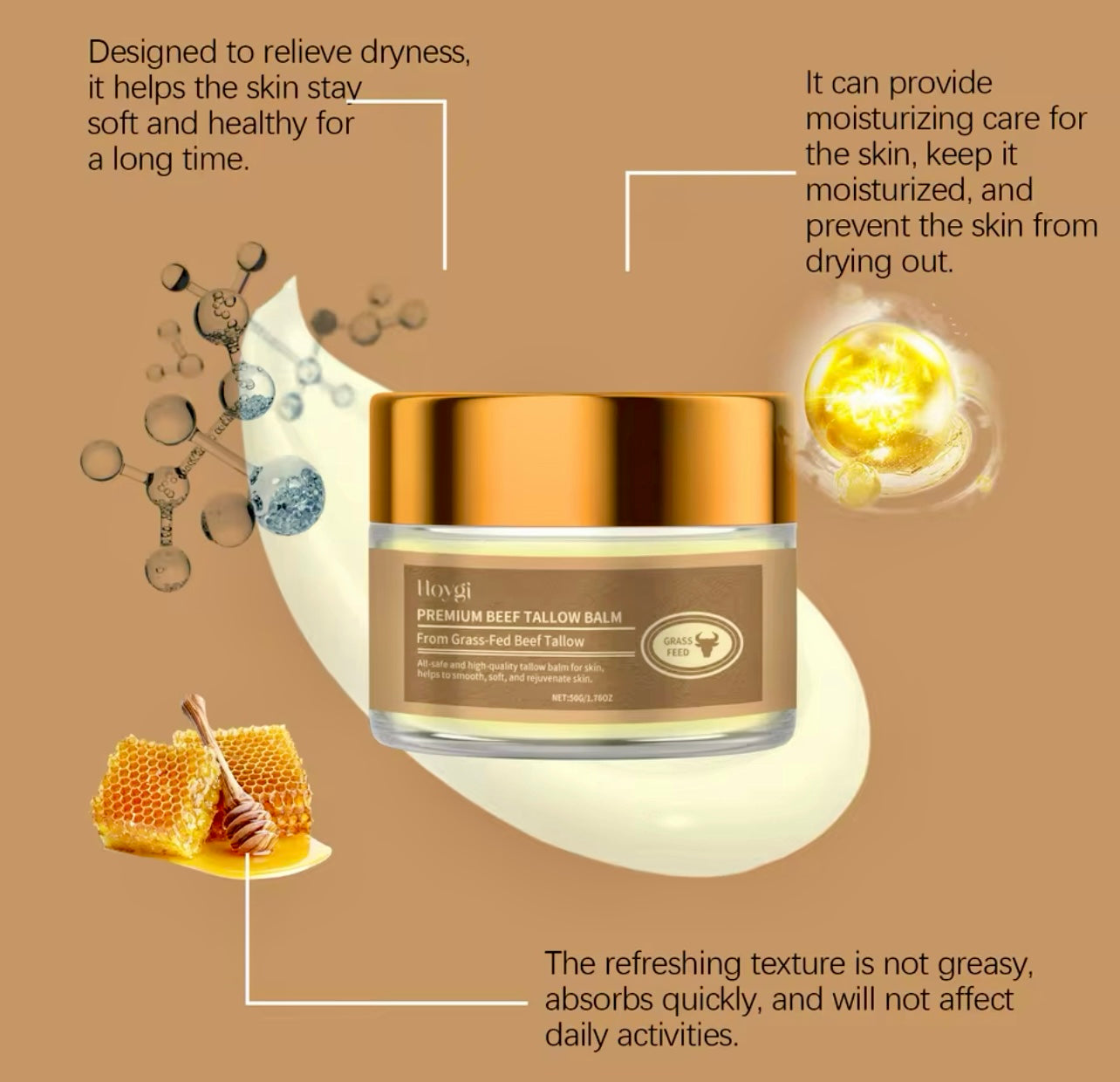 Premium Beef Tallow & Honey Moisturizing Balm Deep Hydration & Skin Softening