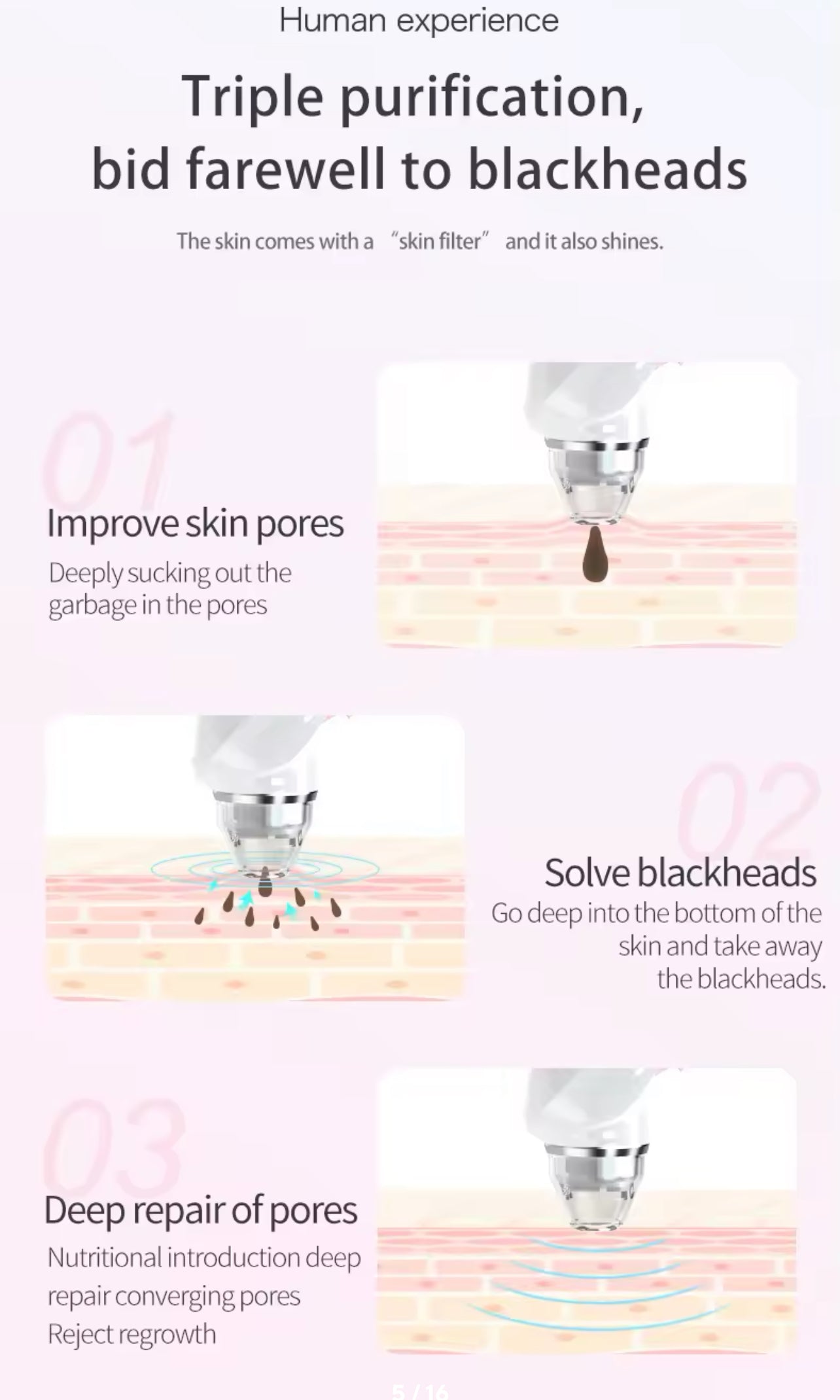Blackhead Remover with Camera Pore Vacuum Tool with 3 Modes & 6 Heads