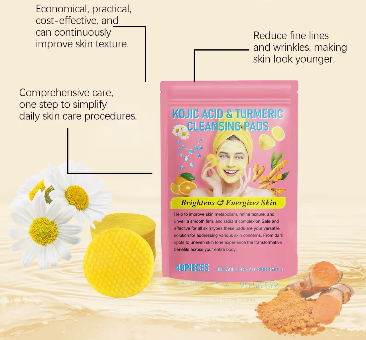 Turmeric & Kojic Acid Exfoliating Cleansing Pads (40pcs)