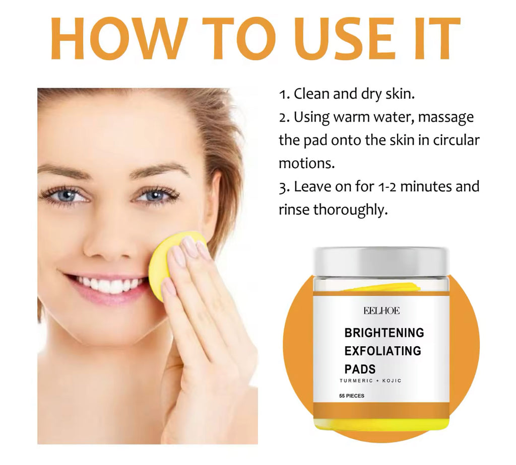Turmeric Exfoliating Pads 55PCS with Kojic Acid for Oil Control & Dead Skin Removal