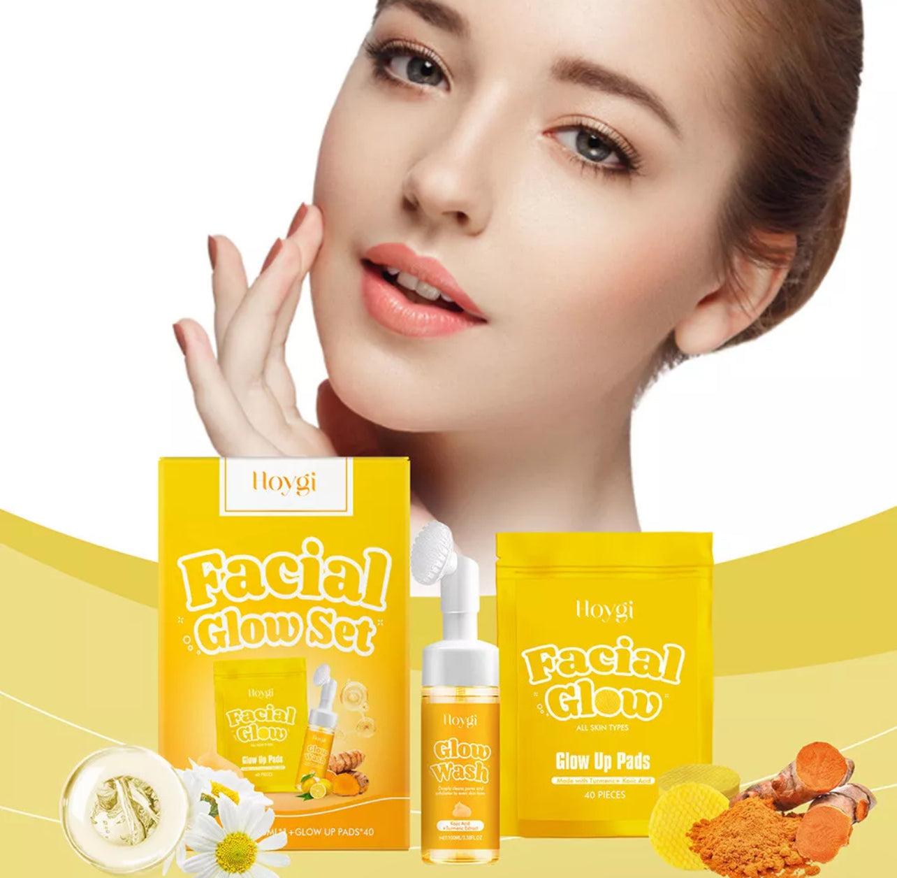 Turmeric Face Wash 100ml Face Wash with 40Pcs Turmeric Cleansing Pads for All Skin Types